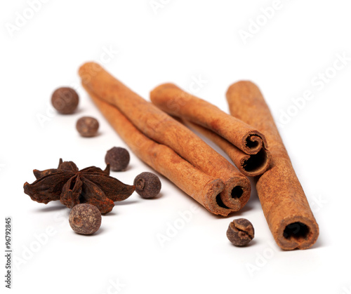 Black peppercorns, anise stars and cinnamon sticks