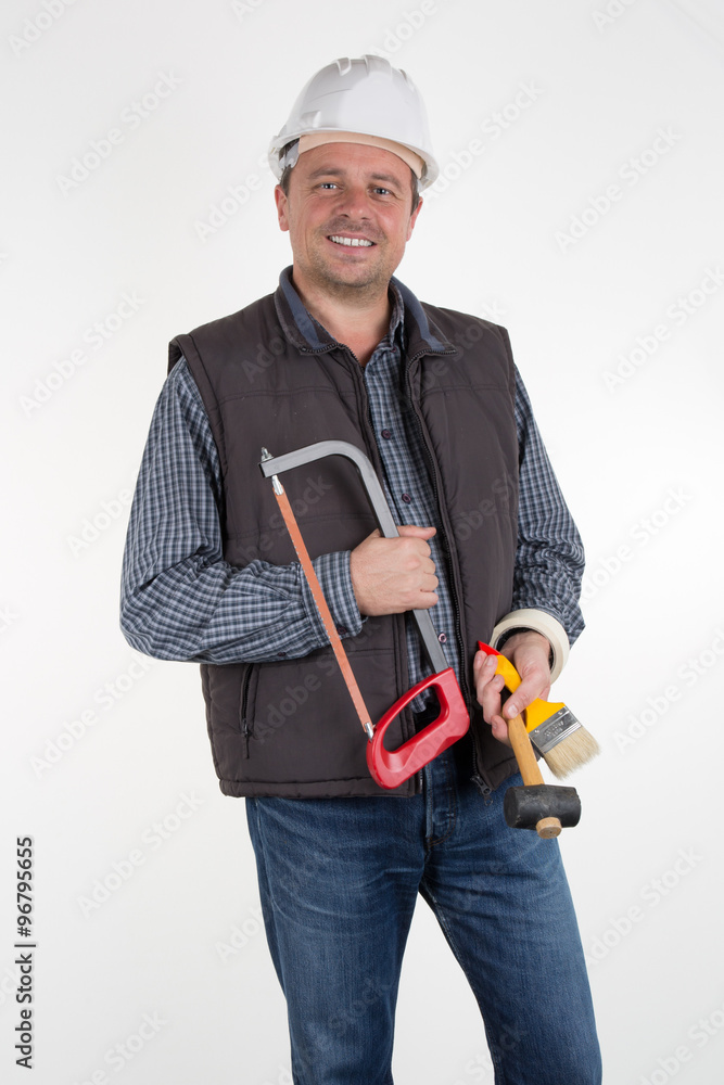 The builder on the isolated white background The builder on the isolated white background