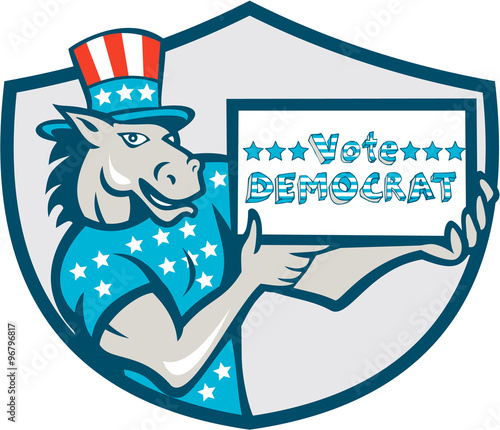 Vote Democrat Donkey Mascot Shield Cartoon
