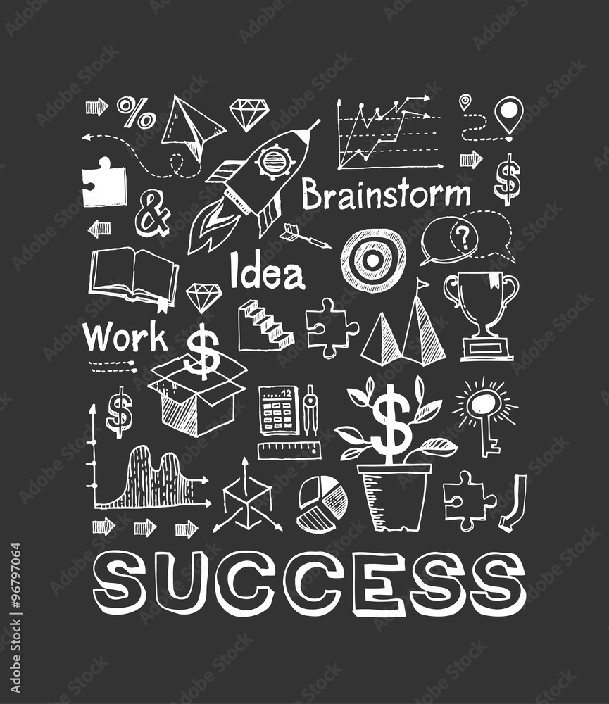 Set of hand drawn doodles with symbols of business and office life. Including pie chart, steps, pencil drawings, math symbols. Set of hand drawn doodles with symbols of business and office life. Including pie chart, steps, pencil drawings, math symbols.