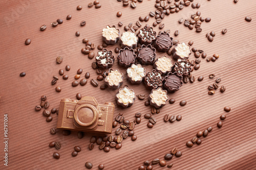 chocolate candies and coffee beans