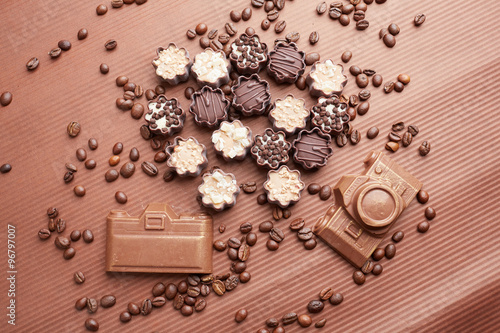chocolate candies and coffee beans