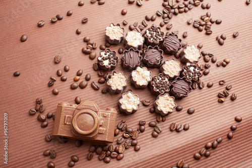 chocolate candies and coffee beans