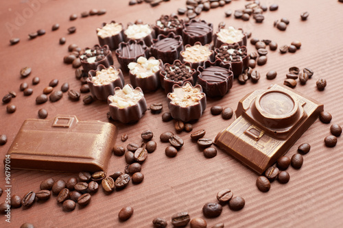 chocolate candies and coffee beans