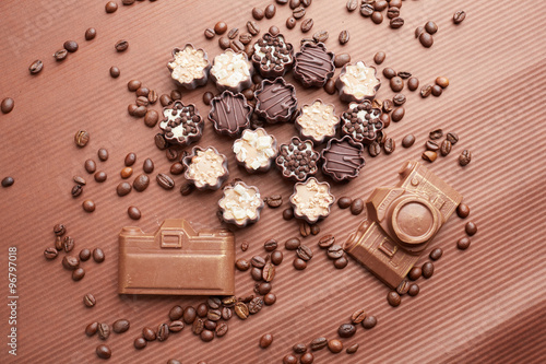 chocolate candies and coffee beans