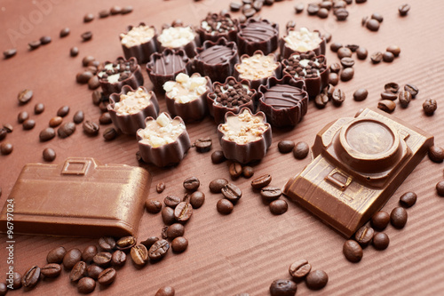 chocolate candies and coffee beans