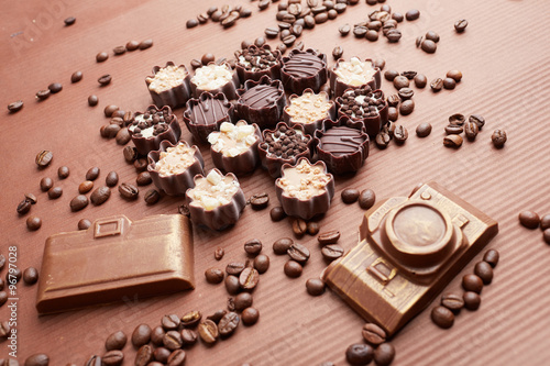 chocolate candies and coffee beans