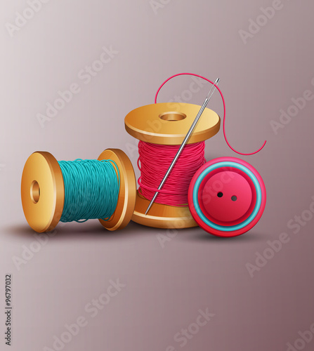 vector background with sewing accessories ( thread, spools, need