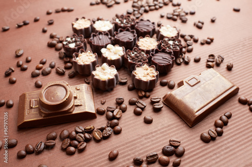 chocolate candies and coffee beans