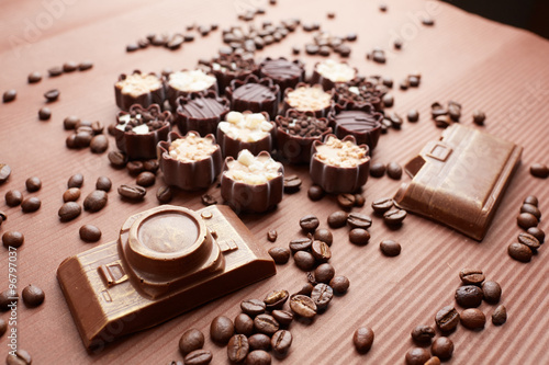 chocolate candies and coffee beans