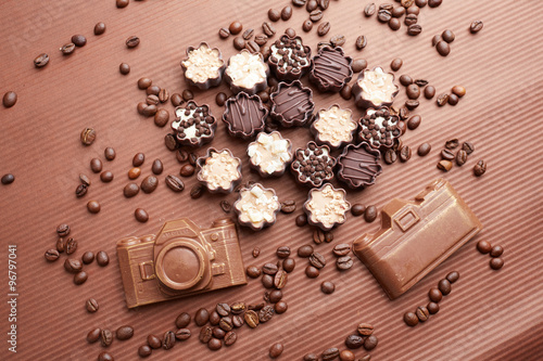 chocolate candies and coffee beans