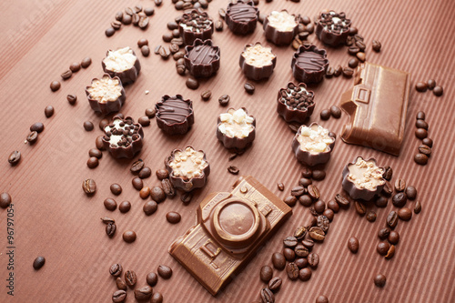 chocolate candies and coffee beans