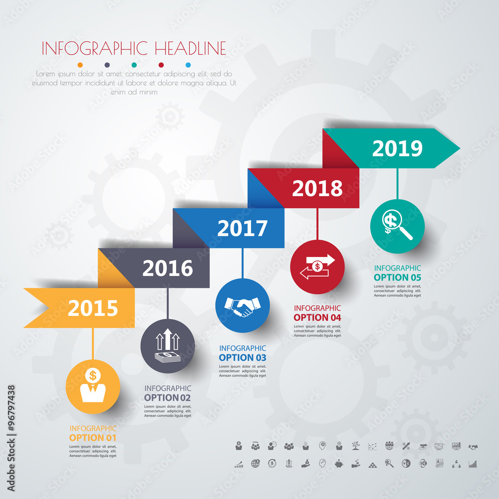 Fototapeta premium timeline infographics with icons set.