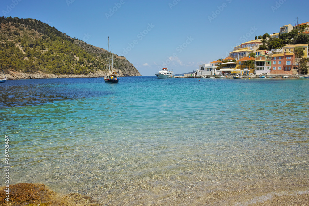 Bay of Assos village and beautiful sea bay, Kefalonia, Ionian islands, Greece