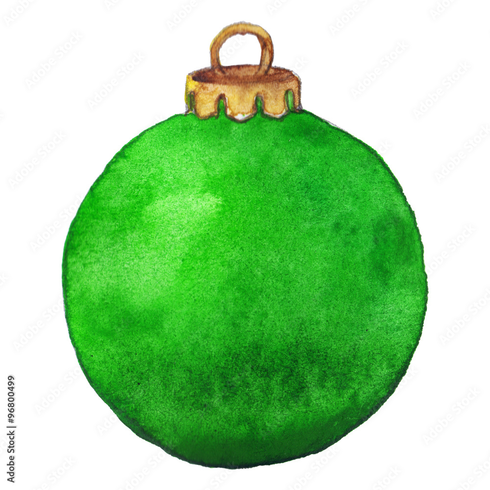 Fototapeta premium Watercolor green Christmas ball isolated