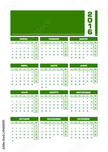 Calendario 2016 español castellano vertical