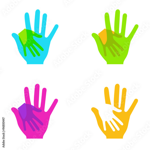 Vector modern colorful hands holding set on white