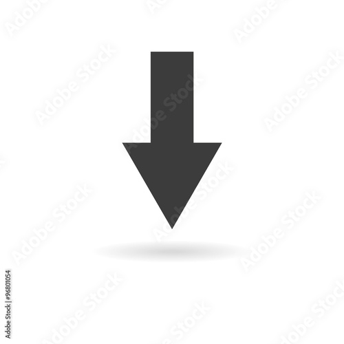 Dark grey icon for arrow pointing down (download) on white backg