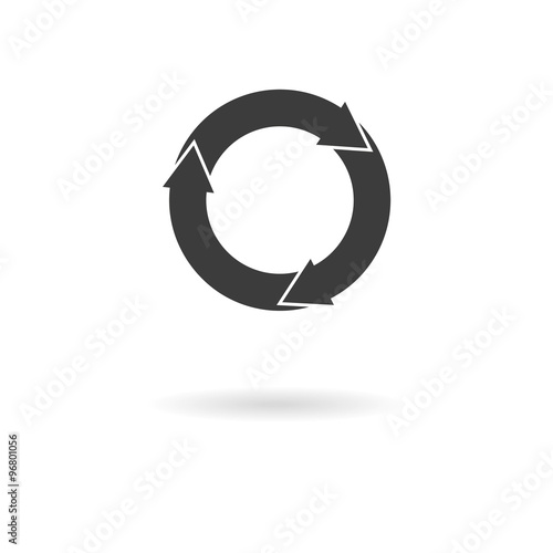 Dark grey icon with 3 white circular arrows on white background