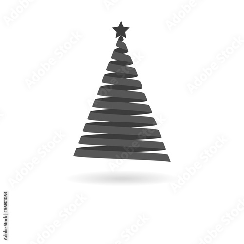 Dark grey icon for Christmas tree made of ribbon on white backgr