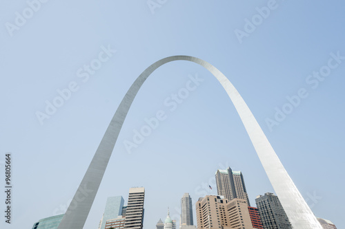 St Louis Arch frames urban skyline, St Louis, architecture, and famous arch, Missouri,USA.