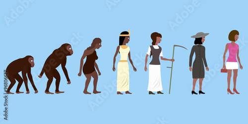 An abstract vector illustration of woman evolution in color