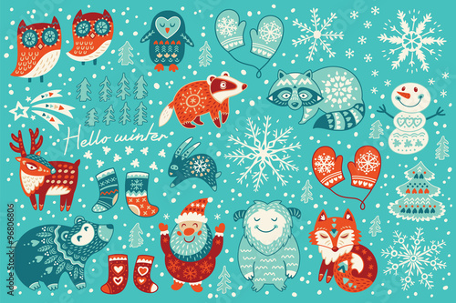 Holiday set of christmas characters in cartoon style 
