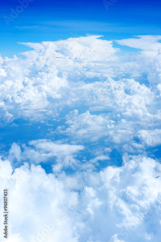 Aerial view of Blue sky and Cloud Top view from airplane window 
