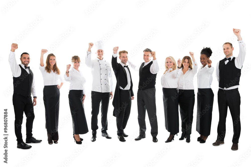 Portrait Of Happy Restaurant Staff Celebrating Success Portrait Of Happy Restaurant Staff Celebrating Success