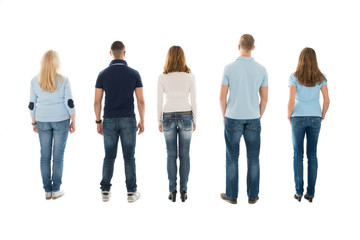 Rear View Of People Standing In Row