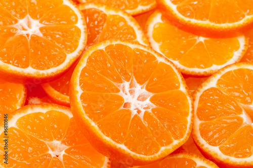 background of slices of clementine fruit, close up