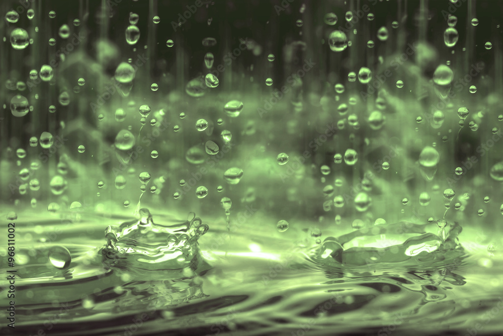 vintage  color tone of close up rain water drop falling  - obrazy, fototapety, plakaty 