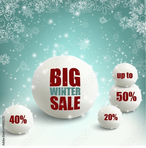 Winter sale background with snowballs