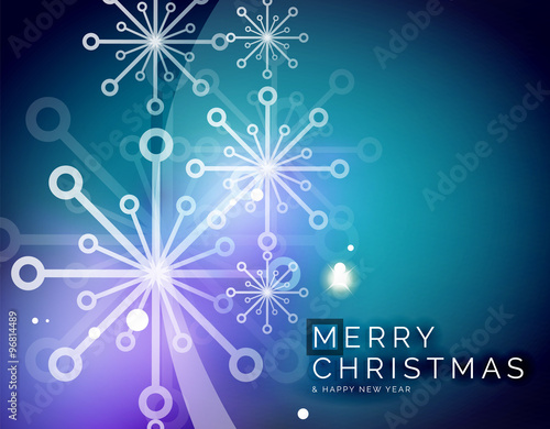 Christmas blue abstract background with white transparent snowflakes