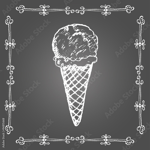Chalk ice cream cone and vintage frame.