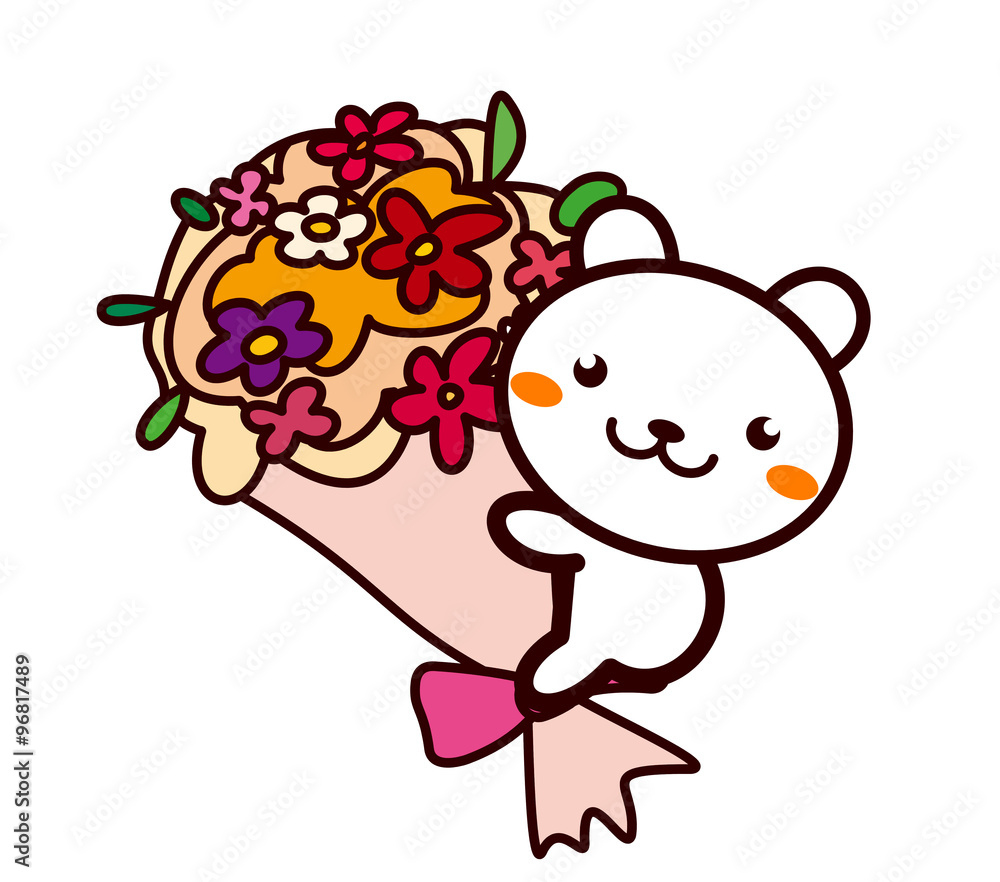 Obraz premium 花束と動物シリーズ