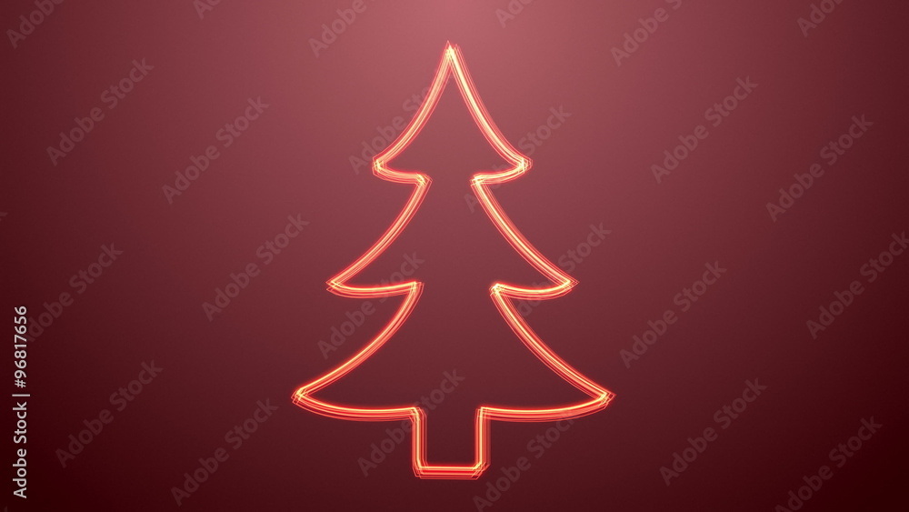 3D luminous christmas tree on red background 3D luminous christmas tree on red background
