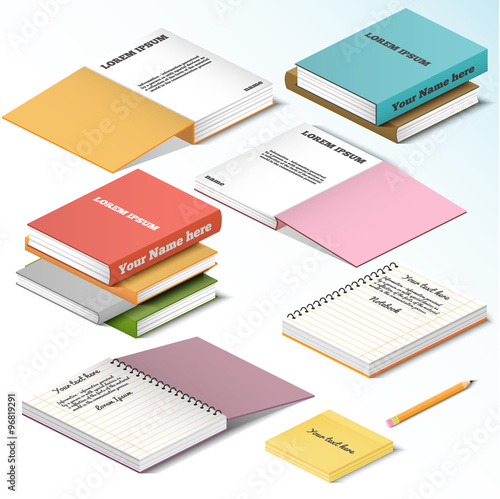 Books, knowledge, office illustration in isometric style