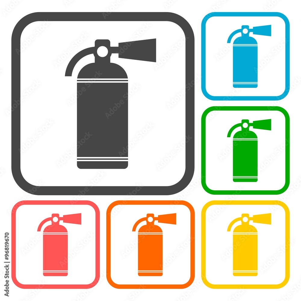 Fire extinguisher icons set Fire extinguisher icons set