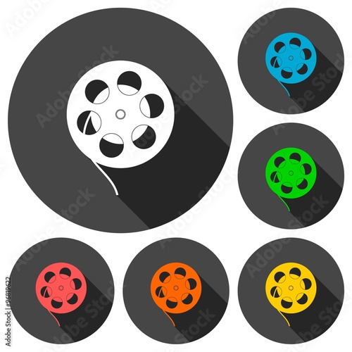 Film reel icons set with long shadow