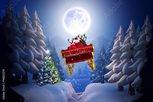 Composite image of santa flying his sleigh photo