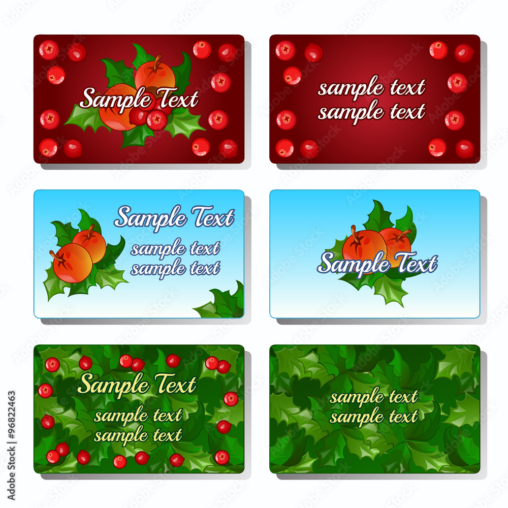 Set of six cards with Holly berry and fruit for your design needs Set of six cards with Holly berry and fruit for your design needs