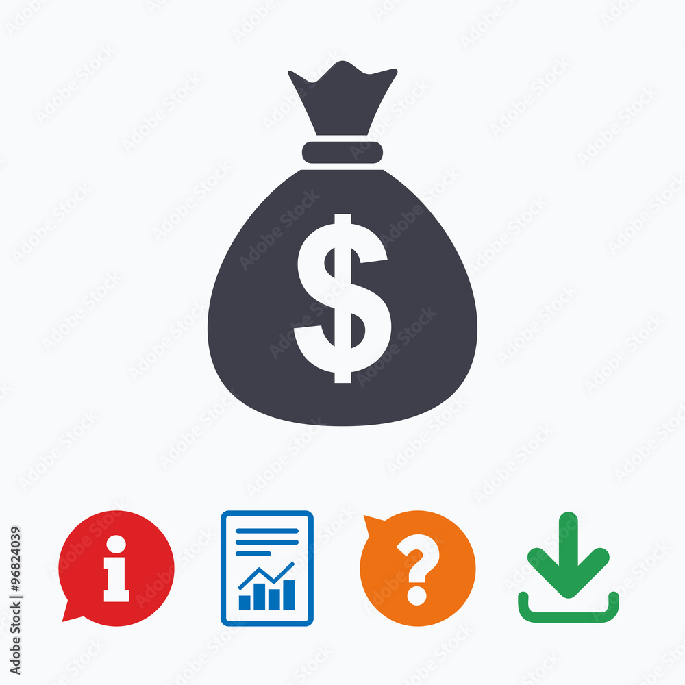 Money bag sign icon. Dollar USD currency. Money bag sign icon. Dollar USD currency.