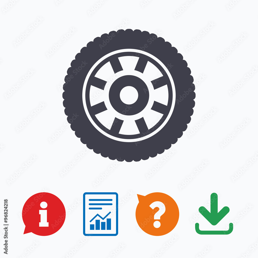 Car wheel sign icon. Circular transport component. Car wheel sign icon. Circular transport component.