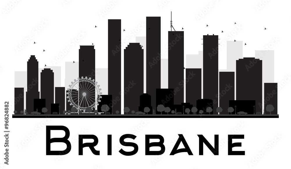 Fototapeta premium Brisbane City skyline black and white silhouette. Some elements have transparency mode different from normal