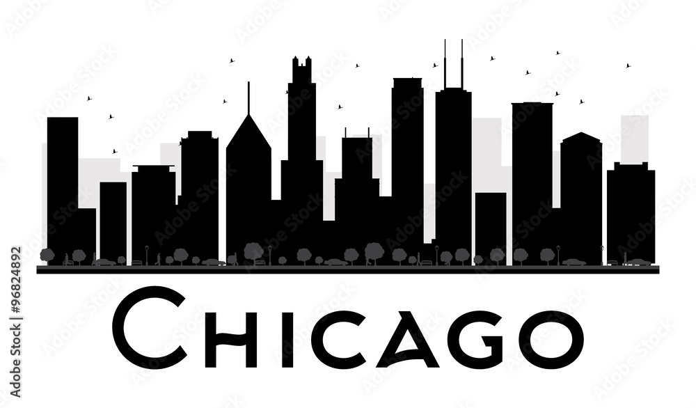 Fototapeta premium Chicago City skyline black and white silhouette. Some elements have transparency mode different from normal