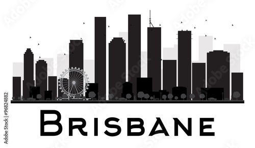 Brisbane City skyline black and white silhouette. Some elements have transparency mode different from normal