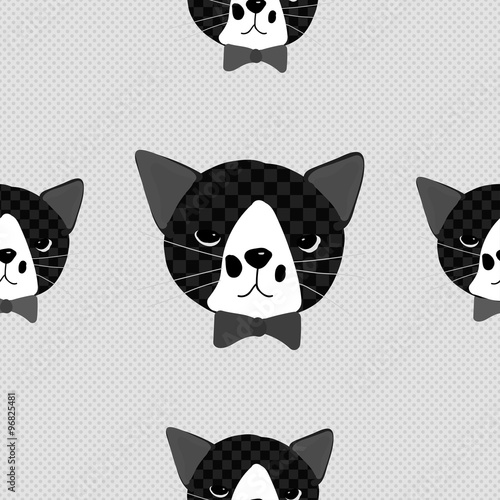 Black Cat with Ribbon on Gr...