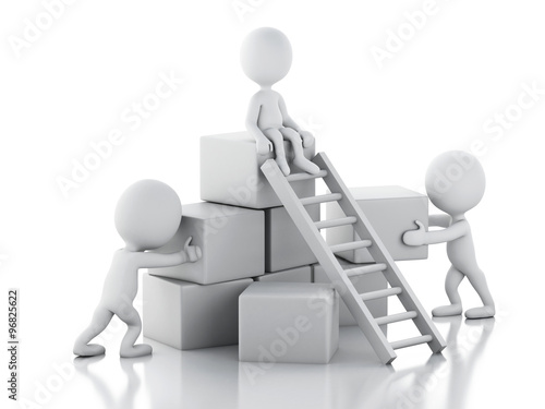 3d White people climbing ladders. Teamwork concept.