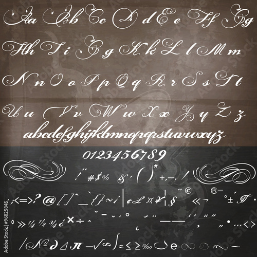 Vector hand made script font in vintage Victorian style